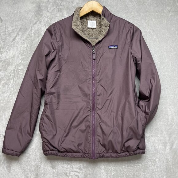 Patagonia Other - Patagonia Girls Reversible Gray Pink Fleece Quilted Puff Coat Jacket Size XL 14